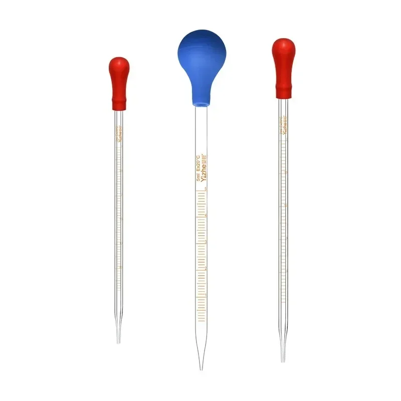 Glass Graduated Pipette Dropper 0.5ml/1ml/2ml/3ml/5ml/10ml Scaled Transfer Pipette with Rubber Head 1pcs
