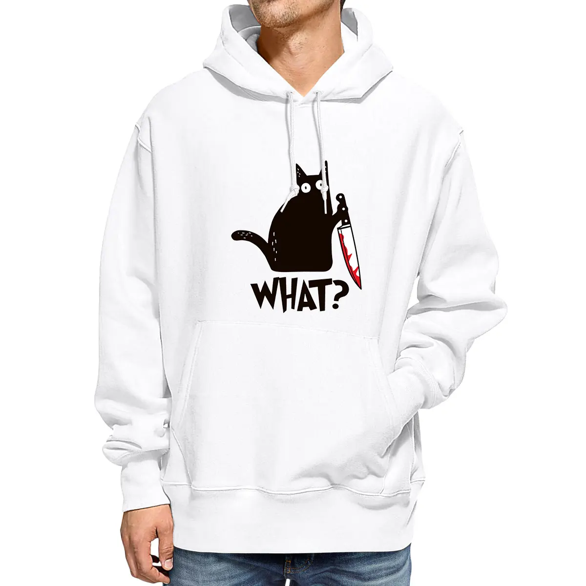 

Cat What Murderous Cat with Knife Sweatshirt Funny Halloween Novelty Gift Autumn Winter Men Women Casual Loose Hoodies