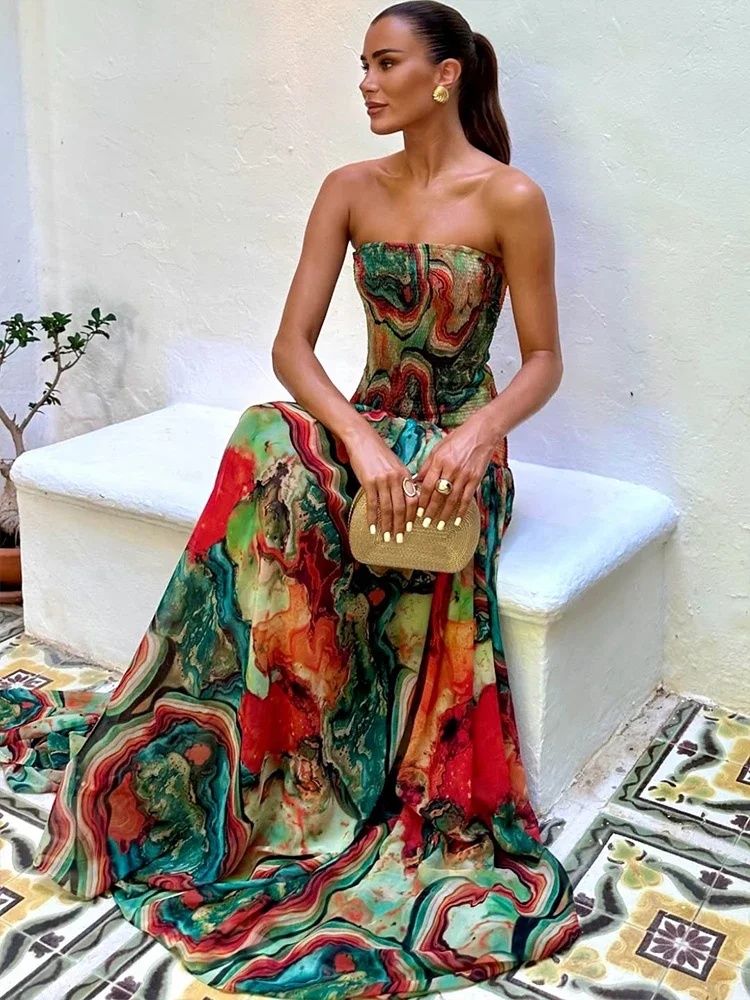 floral maxi bodycon dress Summer Spaghetti Strap Floral Print Party Dresses Elegant Maxi Bodycon Wedding Guest Holiday Dress In Dress with lining pink / M main image 0