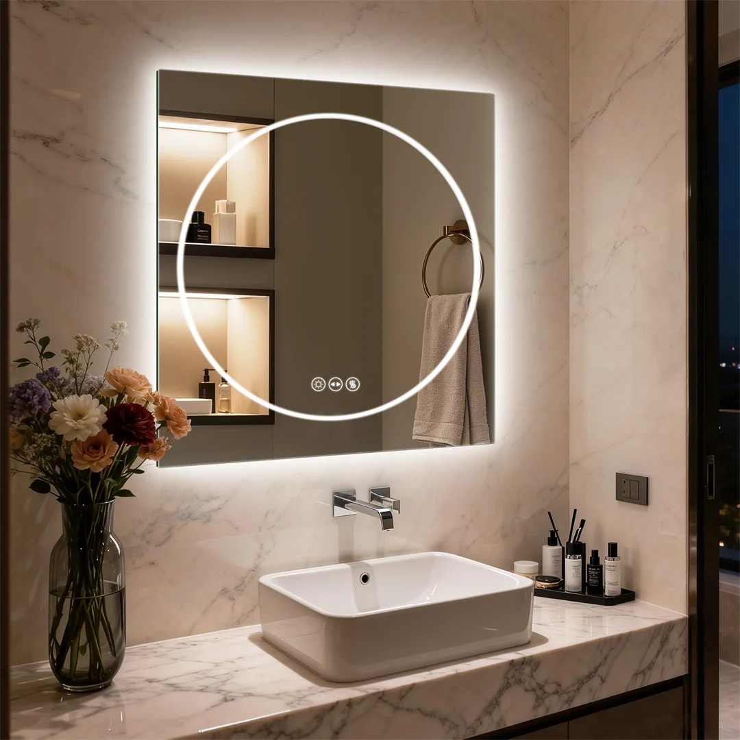 LUVODI 24x32" Modern Smart LED Bathroom Mirror,Tempered Glass Square-Oval Wall Backlit Vanity Dressing Shower Mirror,Dimmable Fogless Creative Makeup Mirror for Restroom