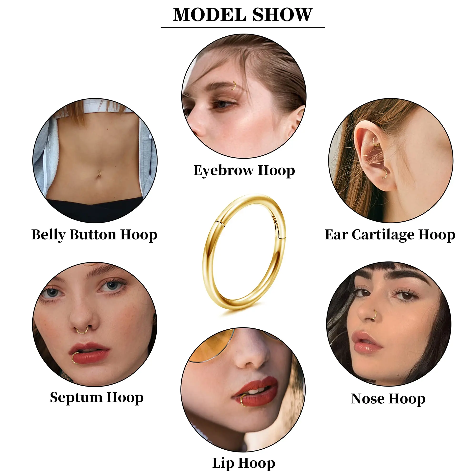 Surgical Steel Nose Hoop Ring Septum Ring Clicker Conch Helix Cartilage Earrings Piercing jewelry 1pc