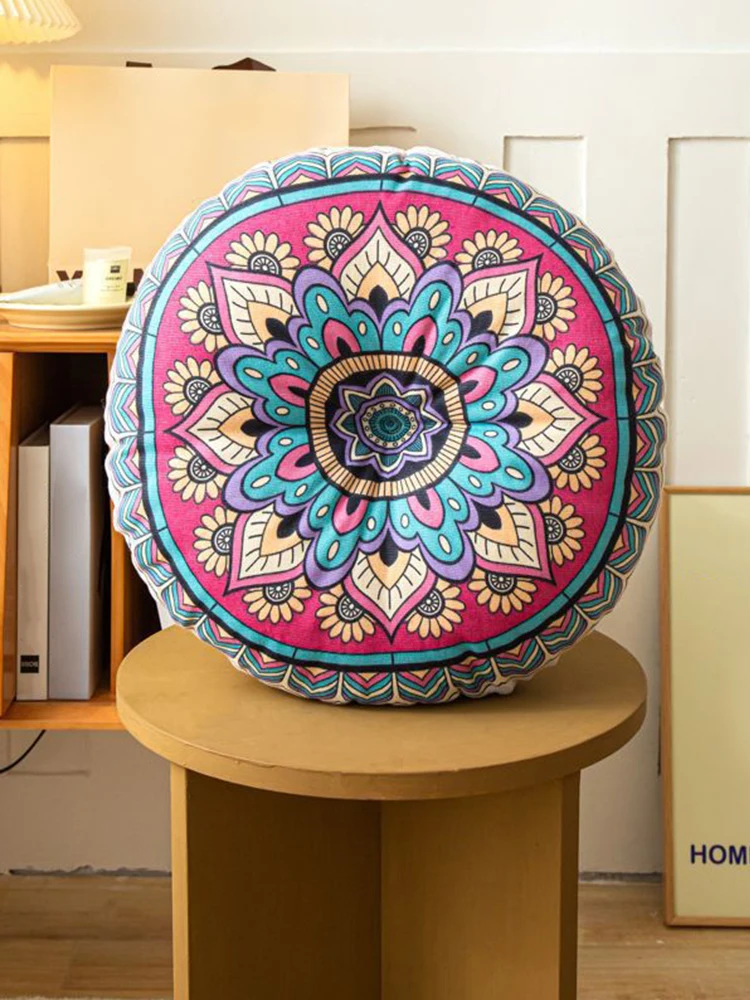 Geometric Cotton And Hemp Round Chair Cushion For Home Use Ethnic Style Puff Mat Tatami Comfortable Meditation Seat Cushion 4