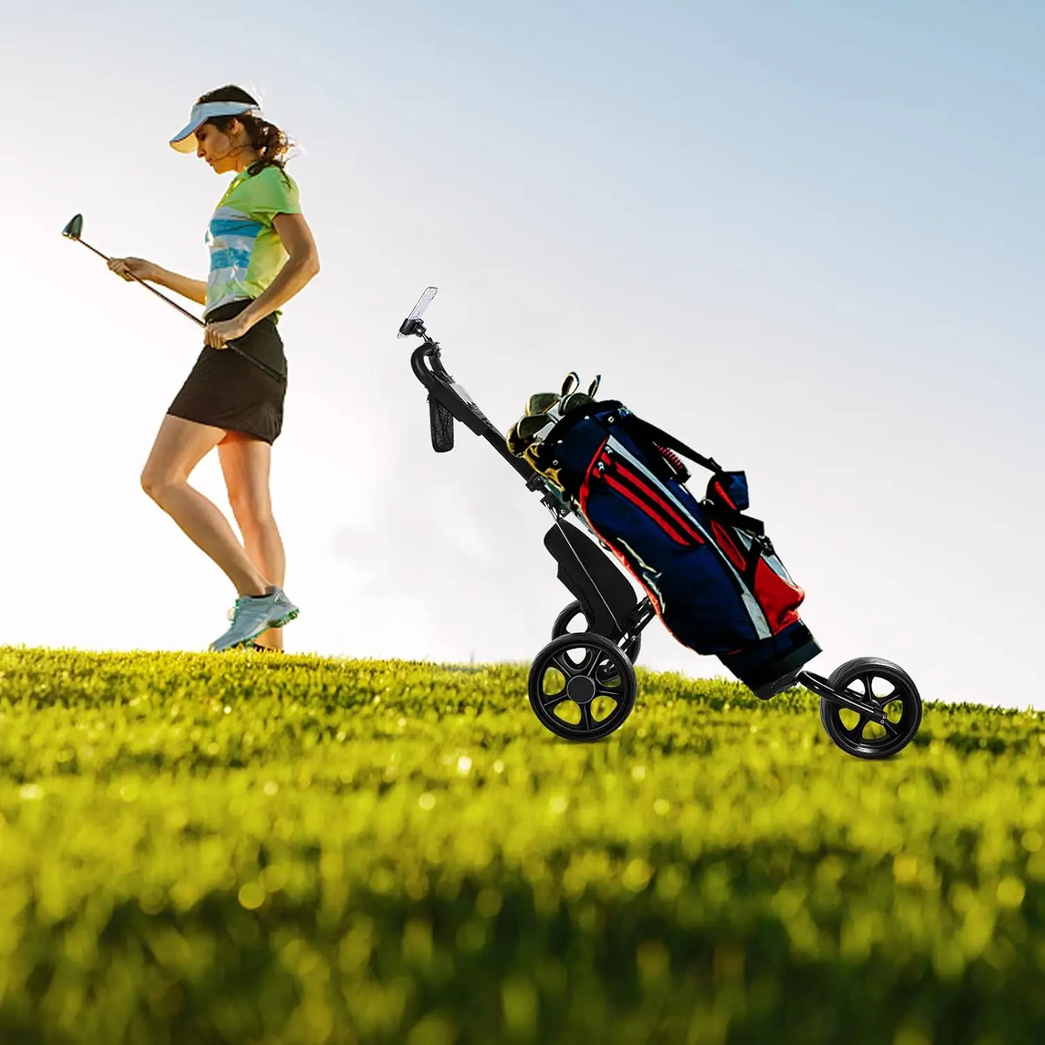 Golf cart, Foldable Push cart, Bag Pull cart. Caddy Carts Optional Large Wing or Small Wing, Fit