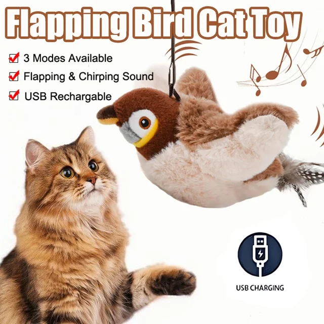 Interactive Cat Toy Flapping Bird with Catnip Rechargeable Simulation Bird Cat Toys Touch Activated Fluffy Plush Toys for Cats 2