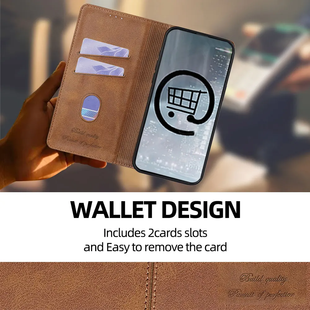 Enhanced Magnetic Leather Phone Case with Fall Prevention - Flip Book Cover
