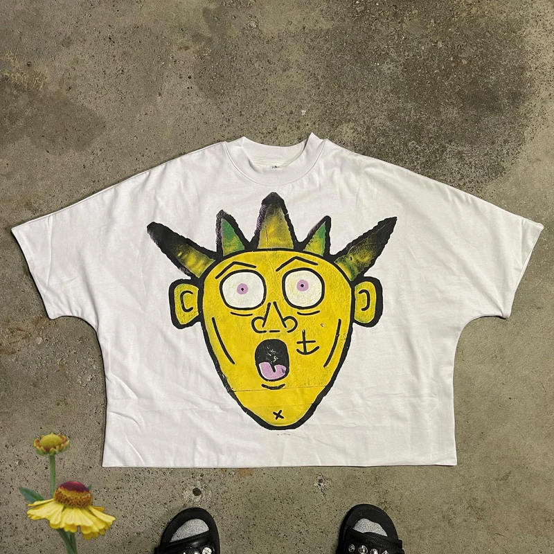 

Желтые топы с принтом, футболки с принтом для мужчин и женщин, свободная повседневная Уличная одежда в стиле Харадзюку с коротким рукавом