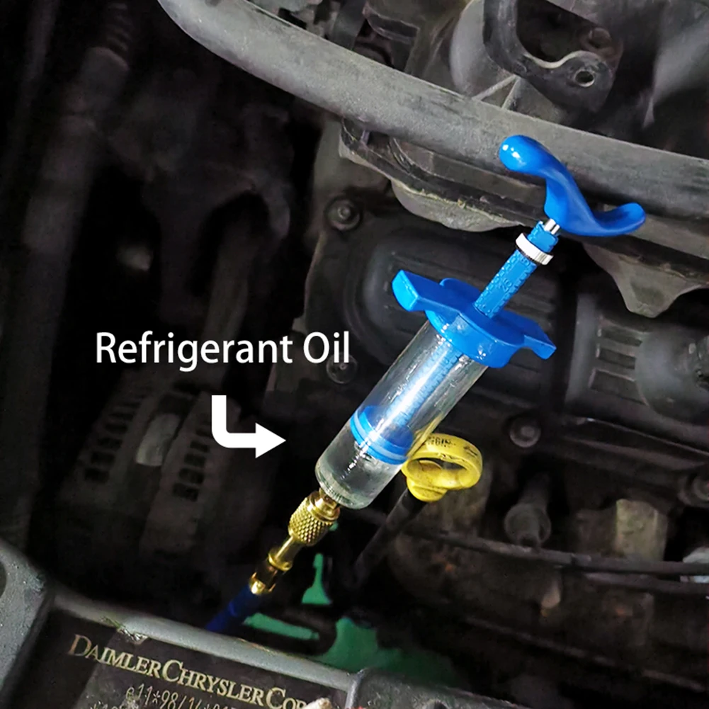 Car A/C Oil Dye Injector 1Oz R134a Low Side Quick Coupler Adapter Air Conditioning Repair Tools Manual Oiler Injection ac oil injector air conditioning oil injector