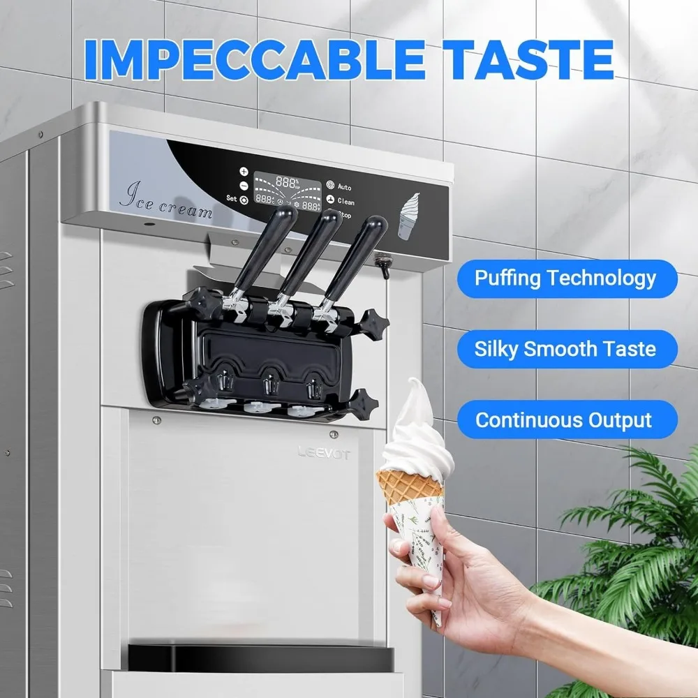 Commercial soft ice floor standing ice cream machine, 3 flavors, 2 hoppers, 3 dispensers, used in restaurants and snack shops 5