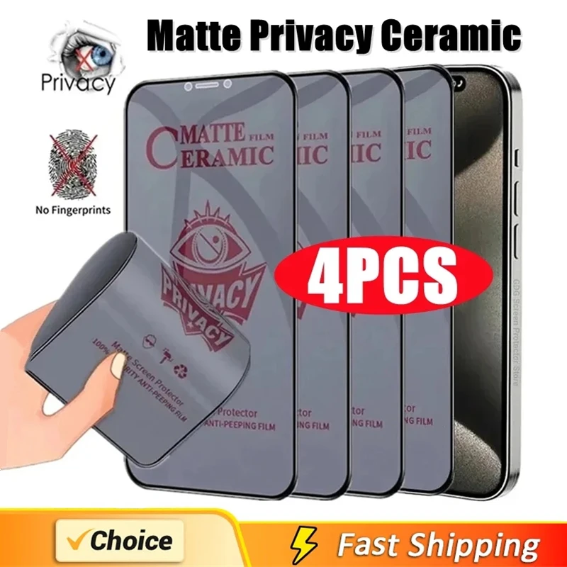 

4Pcs Matte Ceramic Privacy Screen Protector For iPhone 15 14 Pro Max 12 Mini 7 Plus Anti-spy Film For iPhone 11 13 PRO XR XS MAX
