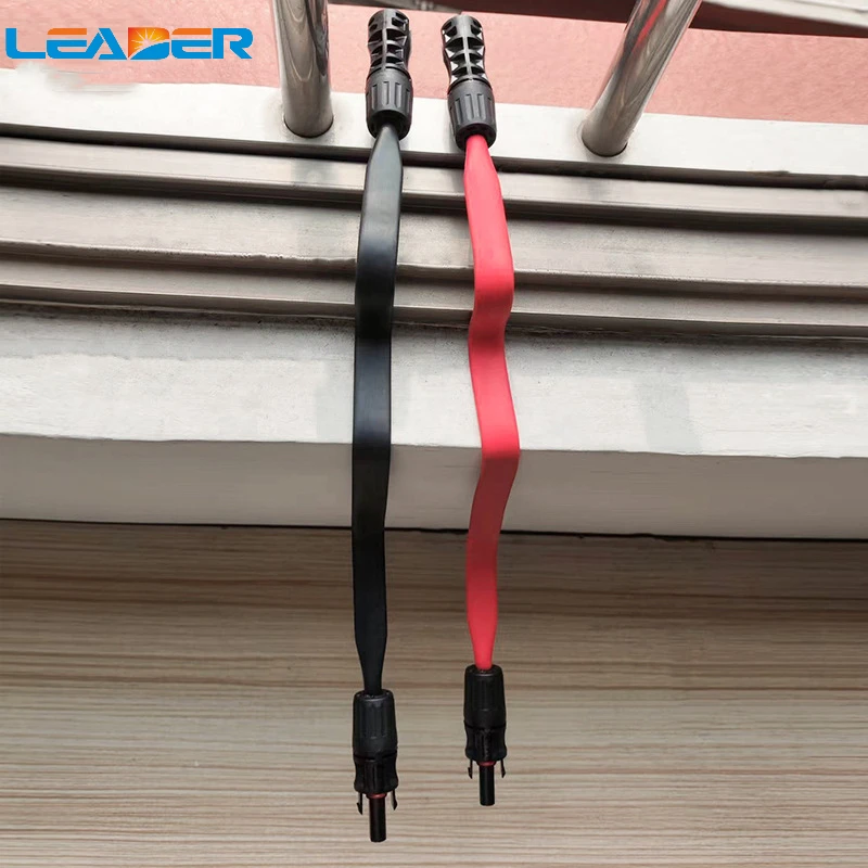 Flexible Flat Extension Cable 40cm 0.3mm2 Red/Black Coaxial Solar Cable with 1500V DC Connector Pass Window Car Door Home