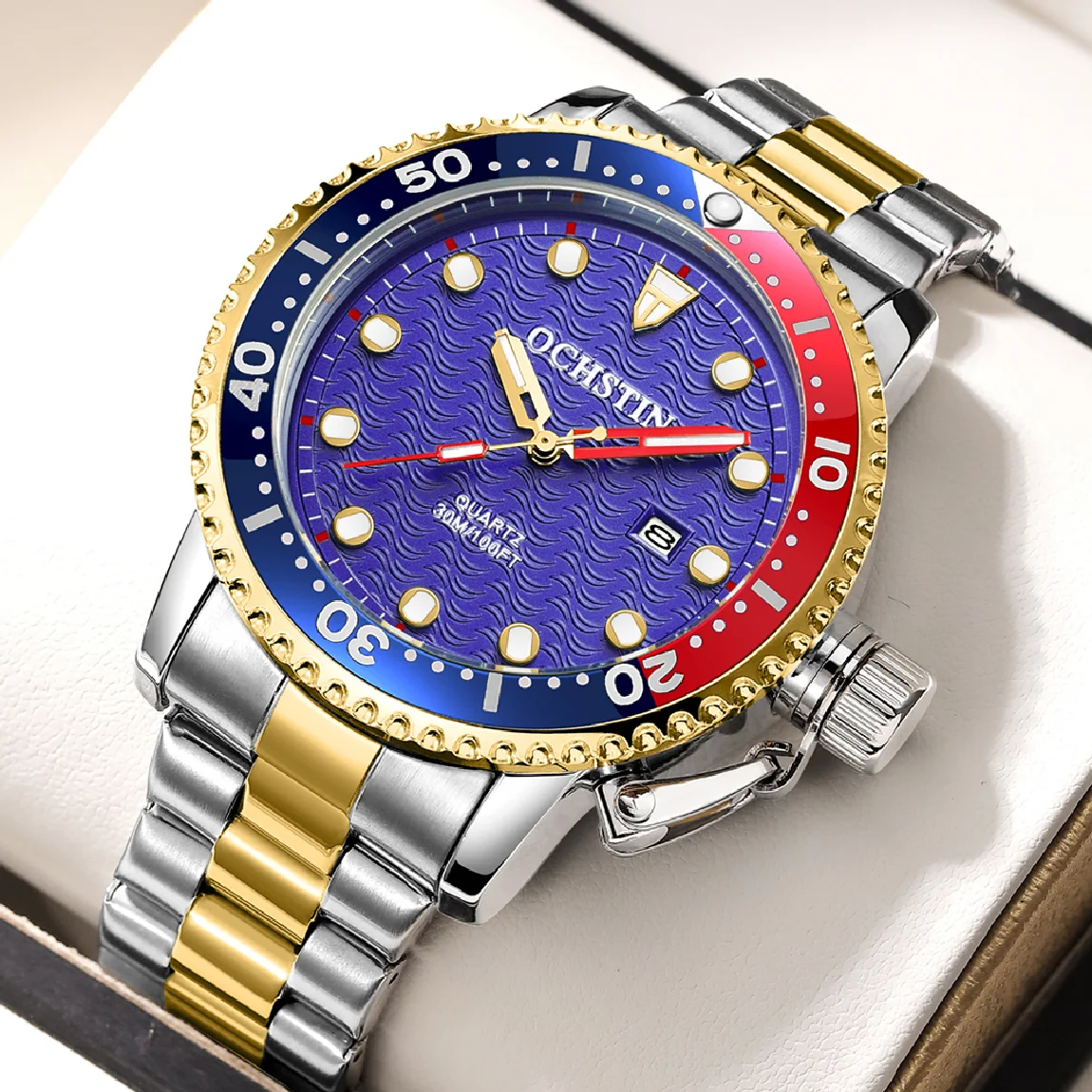 

Часы мужские водонепроницаемые кварцевые из нержавеющей стали с датой