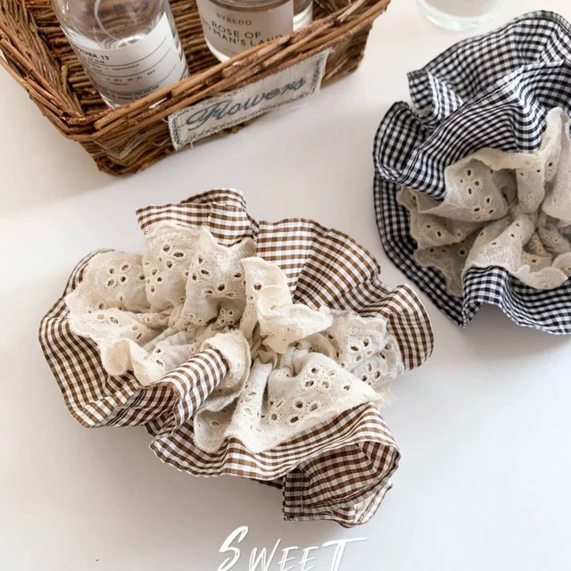 1PC French-Style Soft Four-Layer Lace Houndstooth Hair Scrunchie, Elegant and Fashionable Daily Hair Accessory, Ladies' Hair Acc 2
