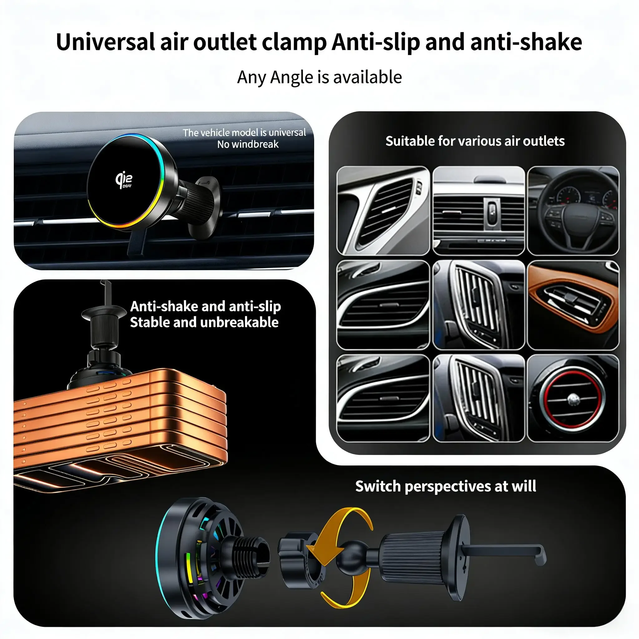 Enhanced Magnetic Wireless Car Phone Holder with Adjustable RGB Lighting and Fast Charging (25W)
