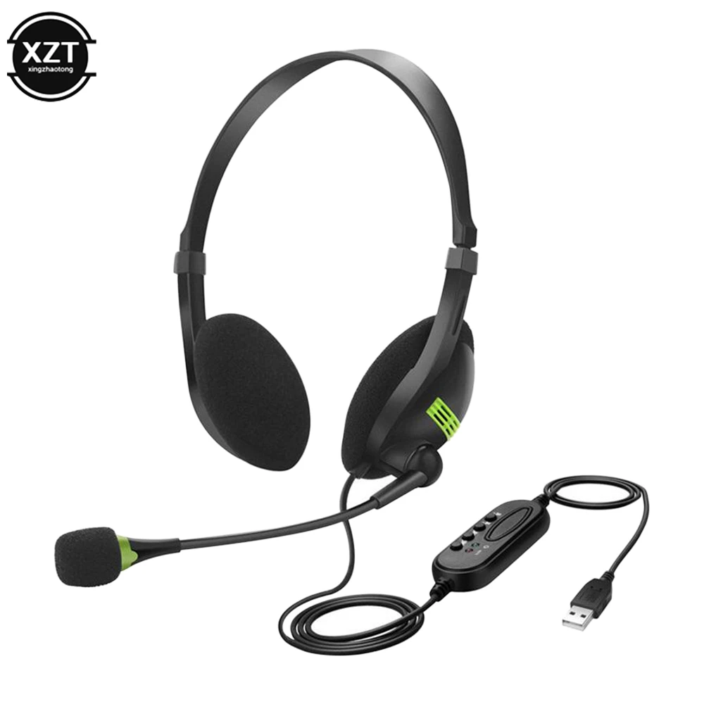 3.5mm Wired Headphones With Microphone Noise Cancelling Headset Business Call Center USB Earphone Helmet Laptop PC Computer wired headphones wired earphone wired earbuds wired headset