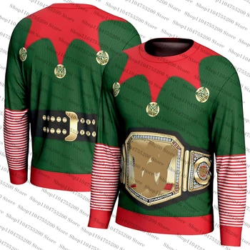 Christmas Limited Wrestling Elf Costume Holiday Sweater Sports Fashion Cool Ugly Christmas Sweater Print Sweatshirt Pullover