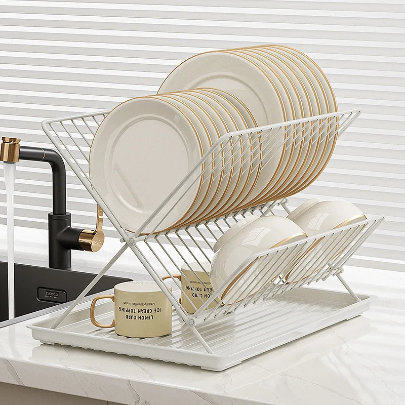 Foldable Dish Drying Rack X-Shape Tier Dish Drainer Countertop