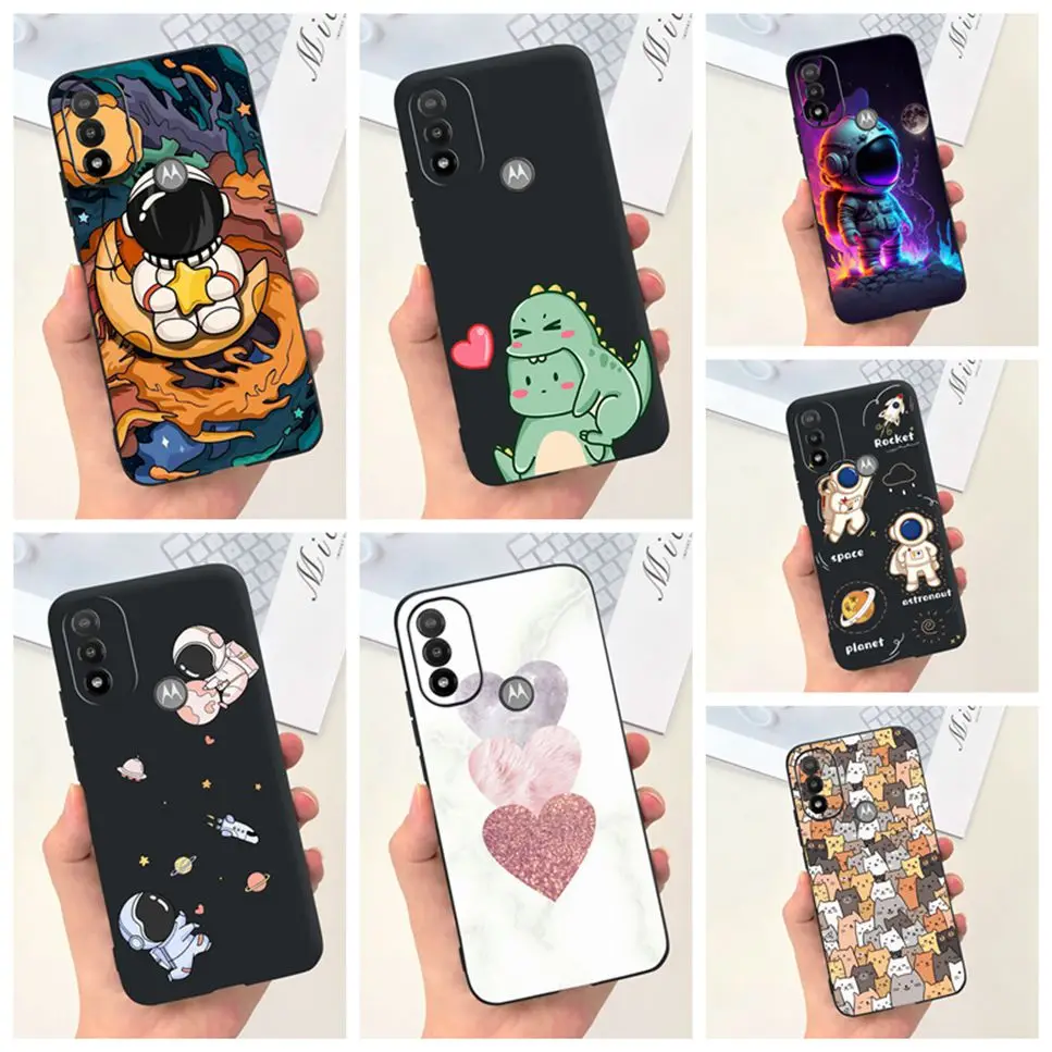 Caldo Per Motorola Moto E20 Custodia Cute Astronaut Dinosaur Soft Silicone Tuta Nera Per Motorola E20 E22 E30 E32 4G Custodia Per Telefono Funda
