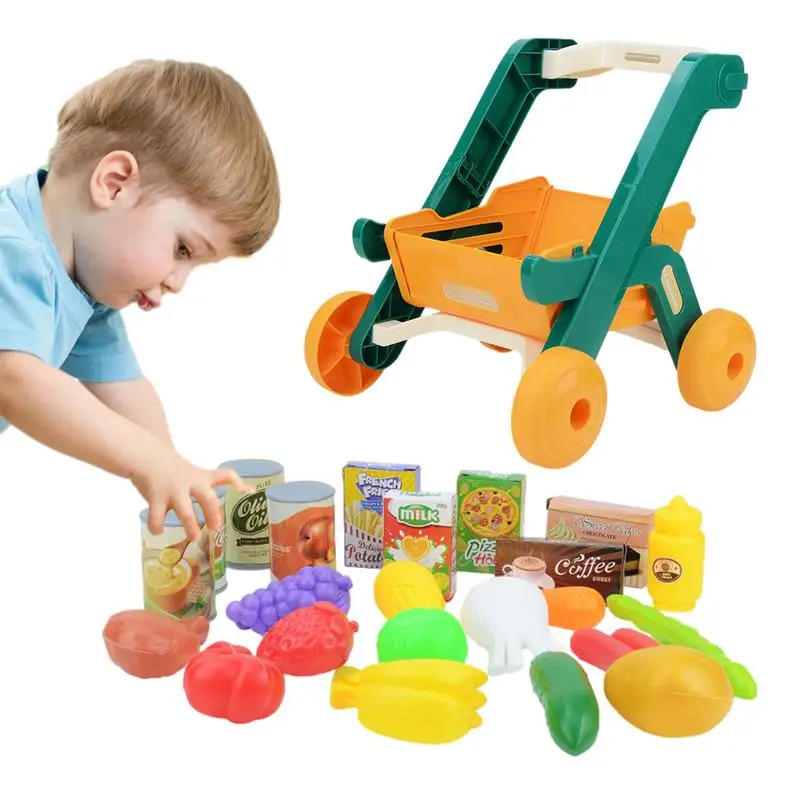 

Pretend Play Toy Grocery Cart Supermarket Shopping Playset Included Pretend Food Veggies Food Trolley Cart Toy Educational Toys