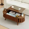 Wood Top Coffee Table with Hidden Storage,47.24" Oval Lift Table Top Curved Profile Design Low Tea Table for Living Room, Office 2