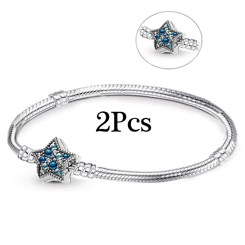 2Pcs/lot High Quality Shinning Star Charm Bracelets DIY Elegant Snake Chain Beads Charms