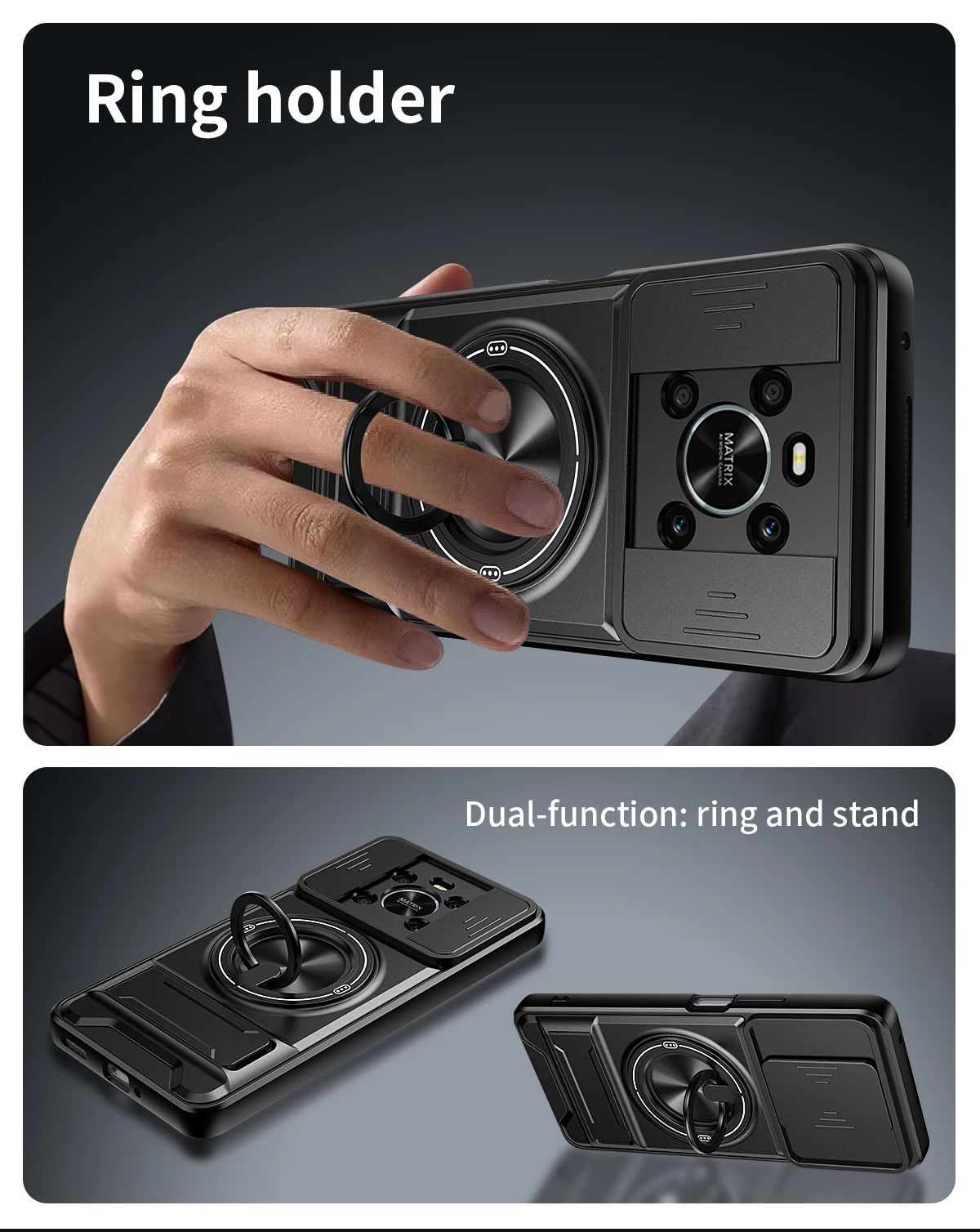 Shockproof Phone Case with Sliding Camera Cover and Built-in Kickstand