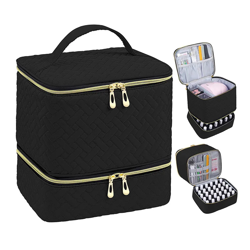 Portable Double-Layer Cosmetic and Nail Care Organizer with 30 Compartments