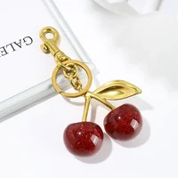 Trendy Red Cherry Pendant Keychain for Women Cute Bag Decorations Multifunctional Jewelry Car Key Accessories Charm Keyring Gift 3