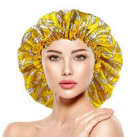 Large Double Layer Silky Satin Bonnet Women Beauty print Sleep Night Cap Head Cover Bonnet Hat for Curly Springy Hair Wholesale 1