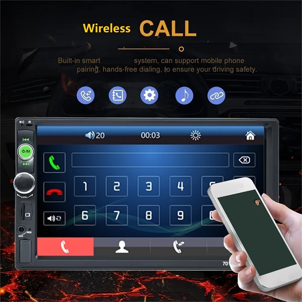 7인치 2Din 카 스테레오, MP5 플레이어, 스티어링 휠 컨트롤, 미러 링크, USB 및 AUX 카 오디오 비디오 디스플레이, DVD 플레이어 포함