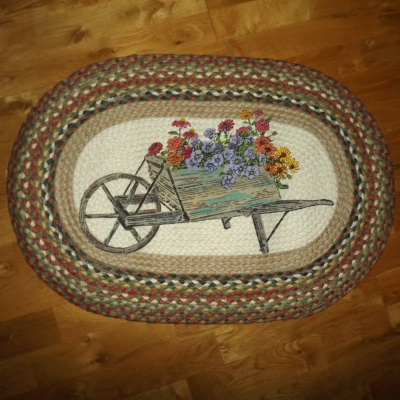 

Braided Jute Rug Farmhouse Oval 20"x30" Carpets for Living Room Wheelbarrow Rust Brown Green Reversible Bedroom Decor