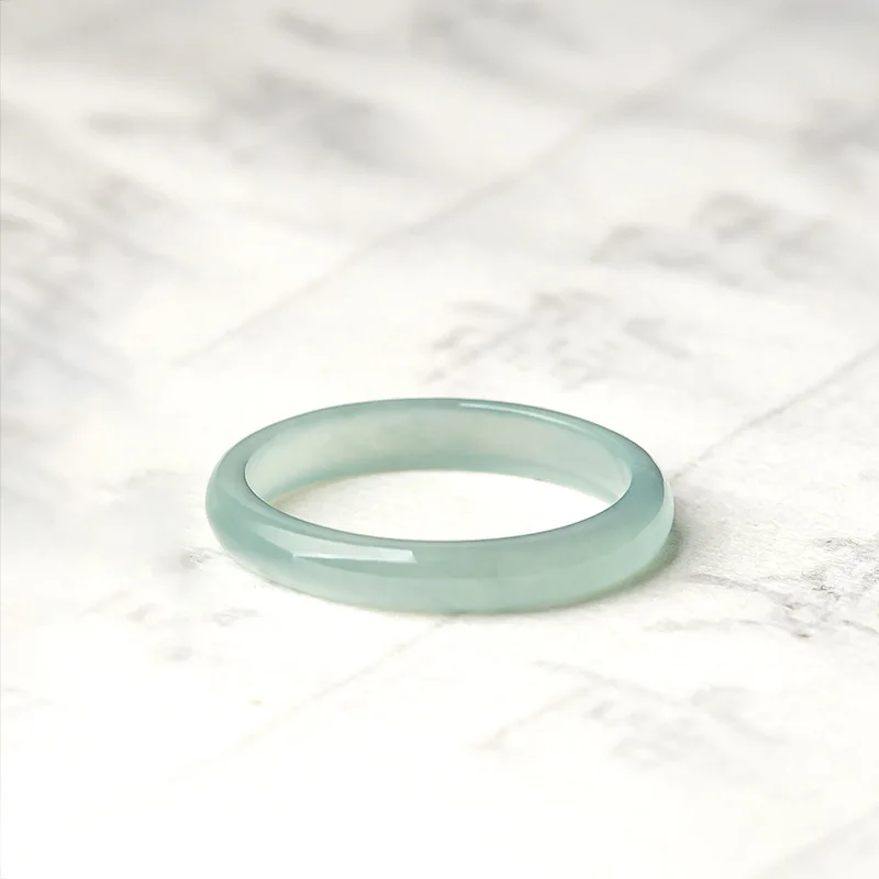 Natural Old Pit A Goods Jade Light Blue Water Ring For Men's Gifts Women's Couple Ring Ice Jadeite Square Jewelry