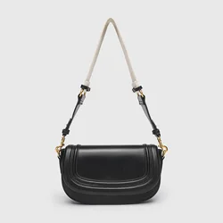 Women's Trendy Saddle Crossbody Bag with Wide Shoulder Strap (Long pure leather black)