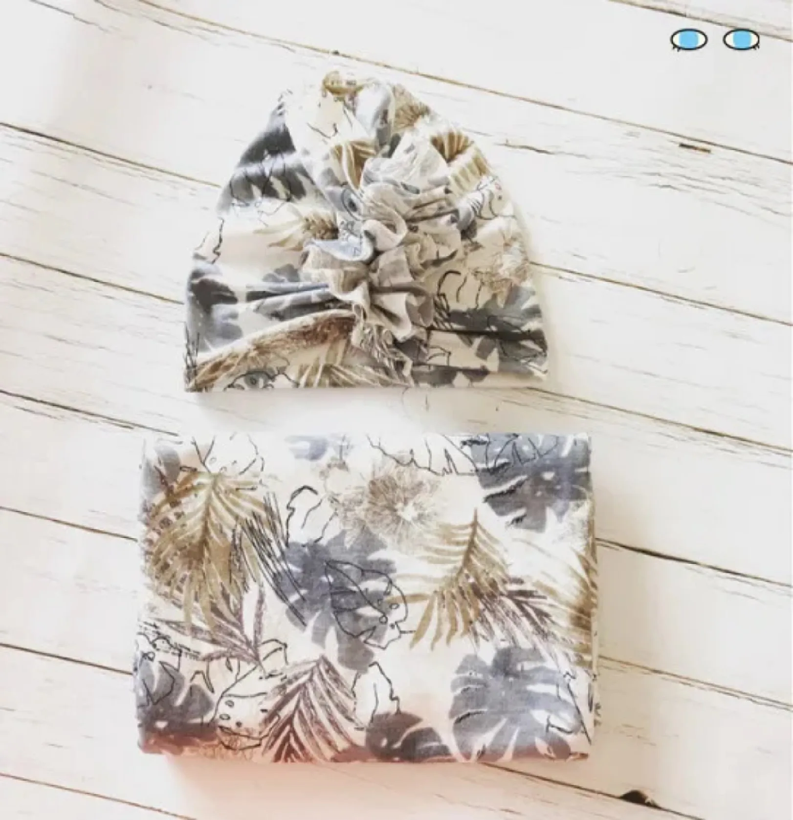 Baby Swaddle Blanket and Bandana Donut/Ruffle Hat Newborn Cotton Swaddle Wrap Set 2 Piece Set 6