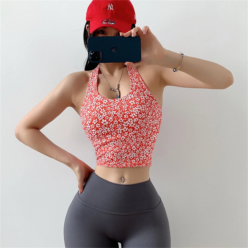 Women Sexy Beauty Back Printing Tight Sports Bra Fitness Yoga Crop Top