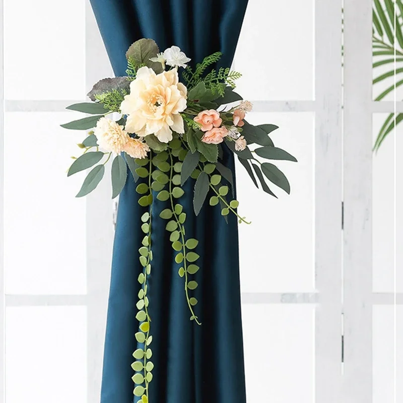 

Romantic Aesthetic Curtain Tiebacks Artificial Flower Drapes Straps Holder Clips For Living room Home Decoration Accessories