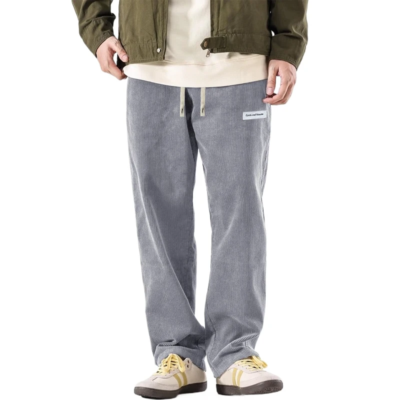 Animal Game Mens Corduroy Pants Baggy Wide Leg Casual Pant Elastic Waist Drawstring Loose Breathable Sweatpants Work Pants