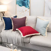 

Nordic Cotton Thread Fringed Cotton and Linen Beige Grey 45x45cm Cushion Cover Decorative Pillows for Sofa Throw Pillows