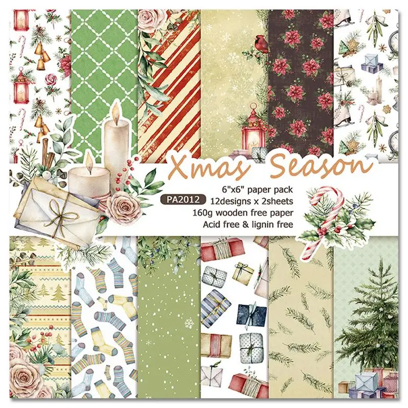 

Christmas Patterned Paper 24 Sheets Scrapbook Paper For Christmas 6''6'Christmas Pattern Paper Christmas Background Paper Card