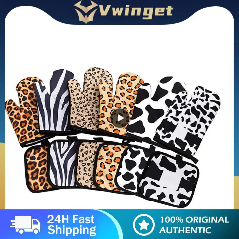 Baking Gloves Leopard Print Durable Fashionable The Actual Versatile Leopard Oven Gloves Pad Oven Print Convenient