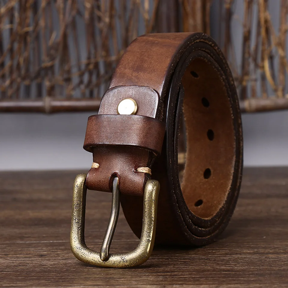 New 3.3cm Retro Thickened Cowhide Belt Fashionable Men'S Outdoor Thickened Needle Buckle Hunting Denim Designer Waistband A3058 top luxury quality cowhide genuine leather retro ifeng dragon pattern brass slide buckle metal belts for men jean strap designer