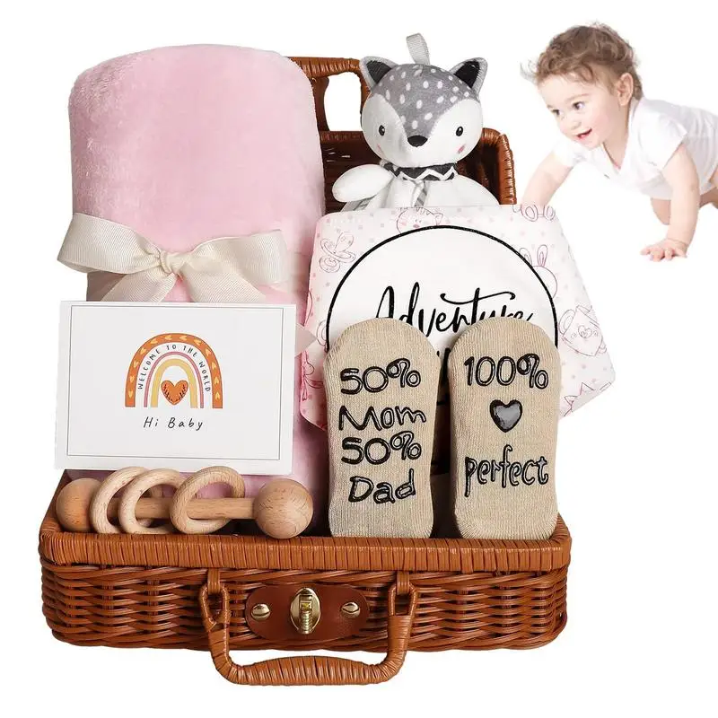 

Baby Shower Gift Set Baby Gift Box Set With Baby Blanket Baby Rattle And Baby Welcome Box Newborn Baby Christmas Gifts Baby