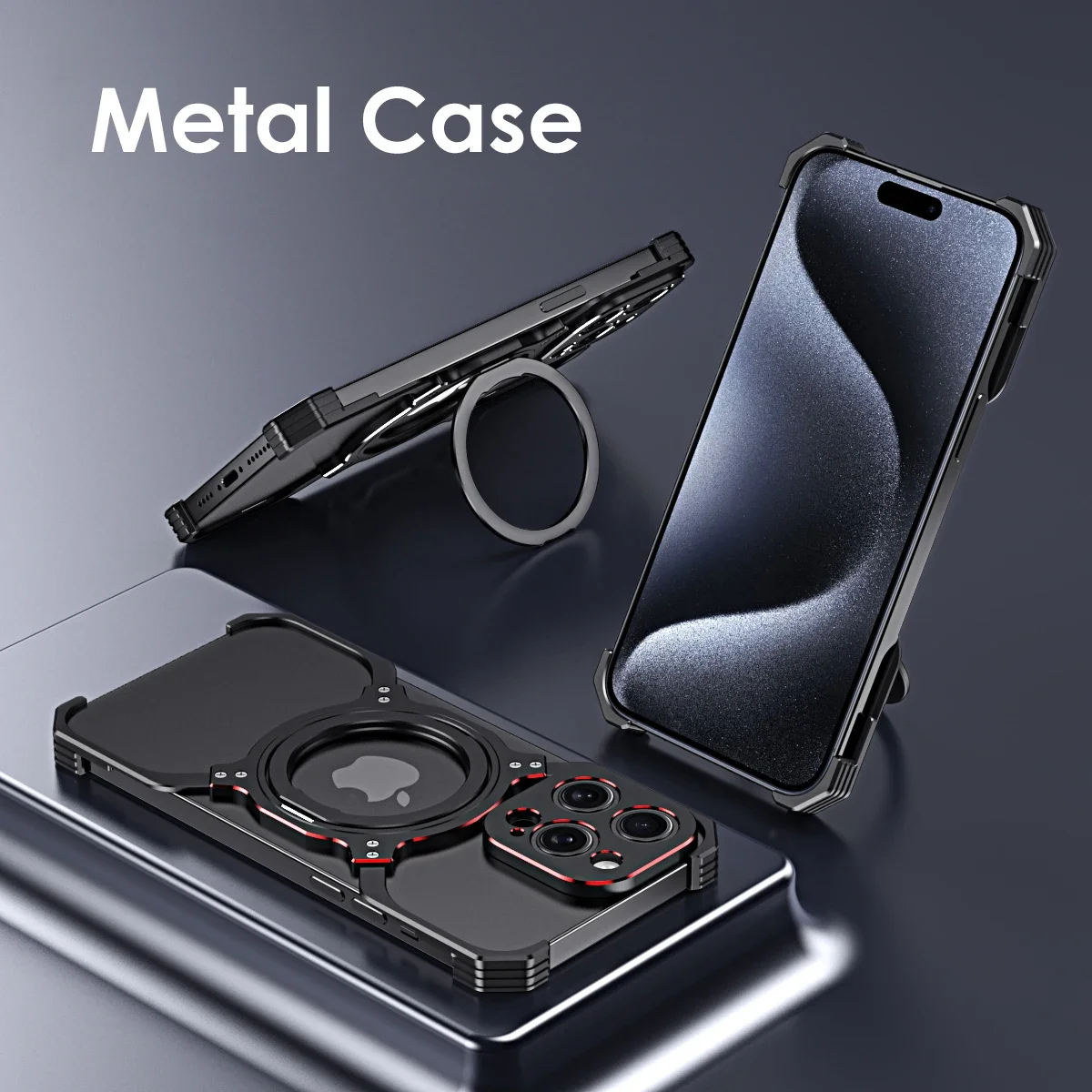 For iphone 14 15 Pro Max Case 360 ° rotating bracket Magnetic Magsafe Rimless Metal Aluminum alloy Shockproof Protection Cover