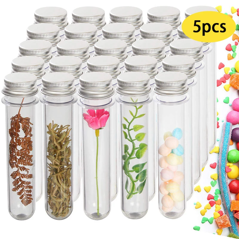 

5 Pcs Plastic Clear Test Tubes With Screw Caps Candy Cosmetic Travel Lotion Containers 40ml