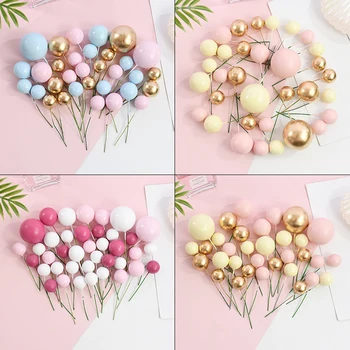 32Pcs/set Ball Cake Toppers Pink Gold Pearl Balls Cupcake Topper For Kids Happy Birthday Party Wedding Decorations Supplies 1