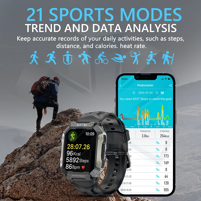 2025 새로운 야외 스마트 시계 방수 혈압 산소 심박수 건강 피트니스 모니터 남성 여성 스포츠 Smartwatch