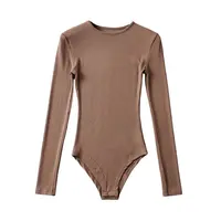 Sexy Y2k Woman Bodysuits Long Sleeve O Neck Black Brown Coffee Body Top Women's Streetwear Rave Thong Spandex Bodysuit - Image 6
