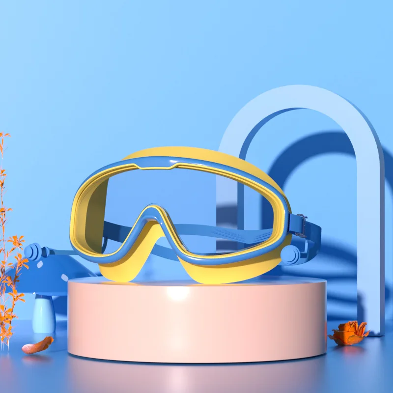 Swimming Goggles Large Frame Waterproof Anti-Fog Hd One-Piece Earplugs Silicone Children Swimming