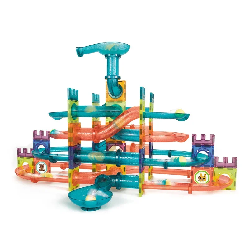158pcs children's educational toys, DIY building block assembly, versatile magnetic ball track set