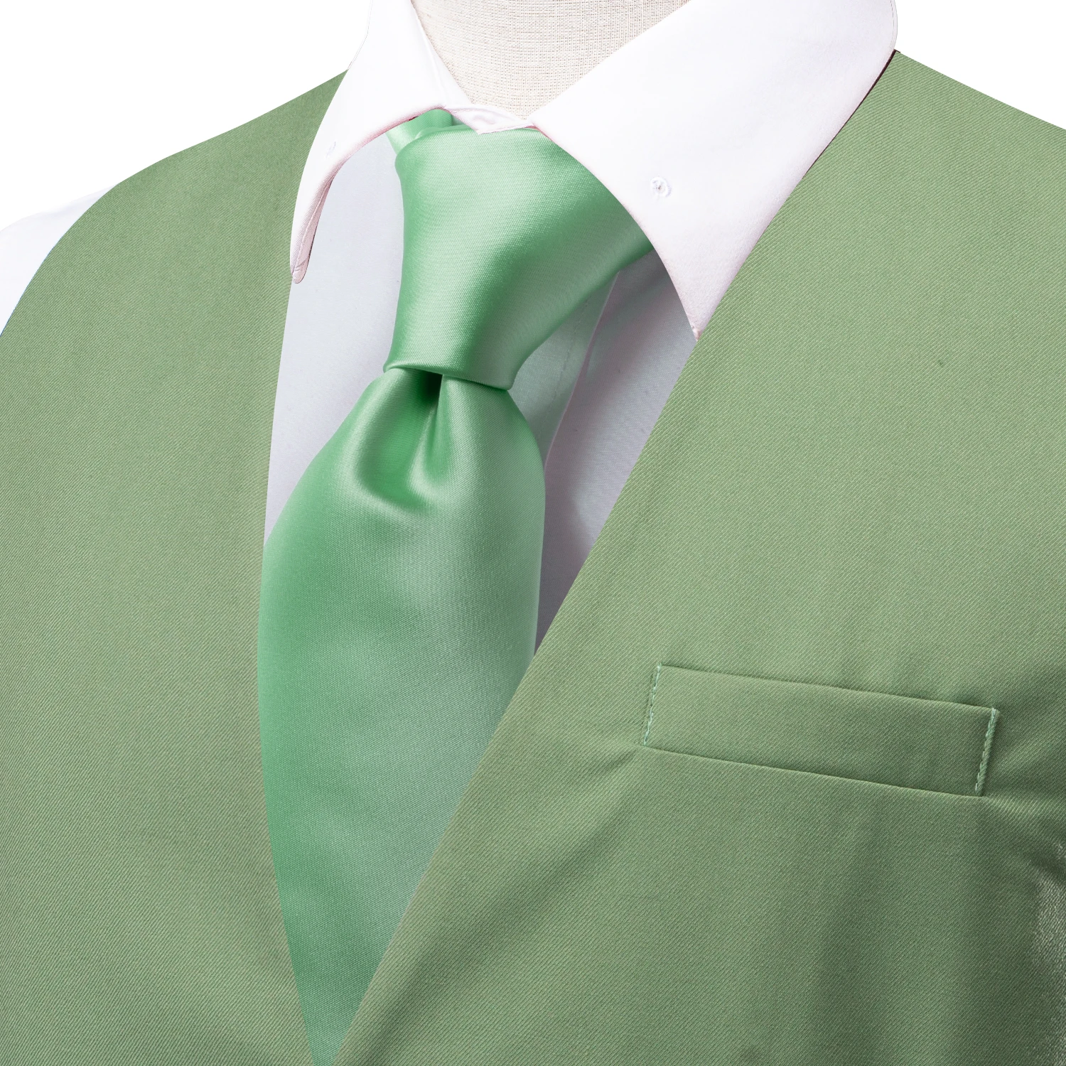Hi-Tie Silk Men Vest Leaf Green Wedding Solid Waistcoat Neck Tie Hanky Cufflinks Slim Set for Male Business Party Designer Gifts