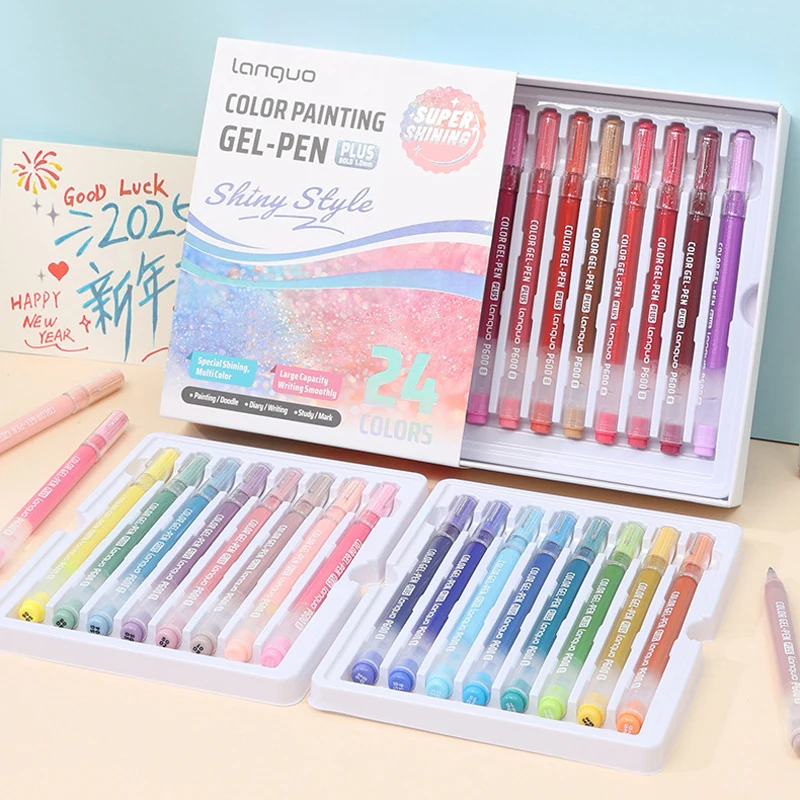 24 Colors Glittering Journaling Gel Pen Aesthetic Layering Colored Highlighter Markers for Note Taking Drawing Art Stationery